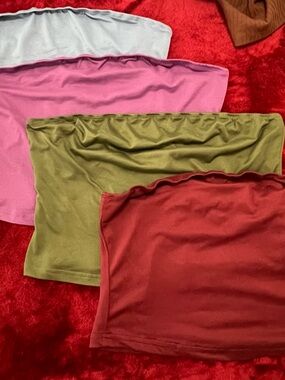 SHEIN Light Blue, Pink, Olive & Brick Red Tube Camisole Set